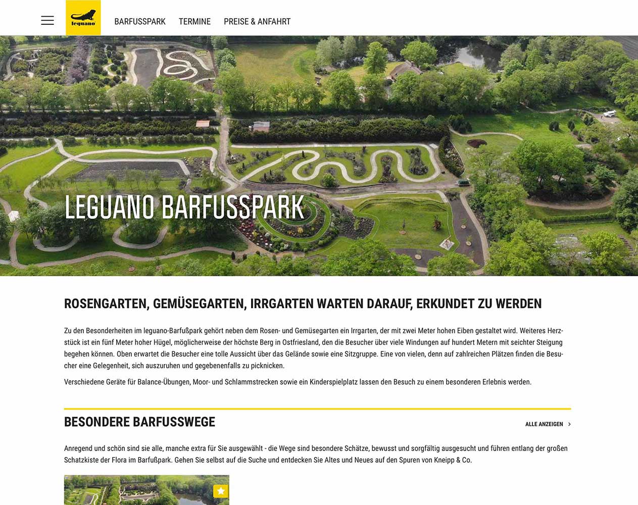 leguano Barfußpark / Microsite für Barfuß-Liebhaber > gestaltet als interaktive Broschüre zur Naherholung